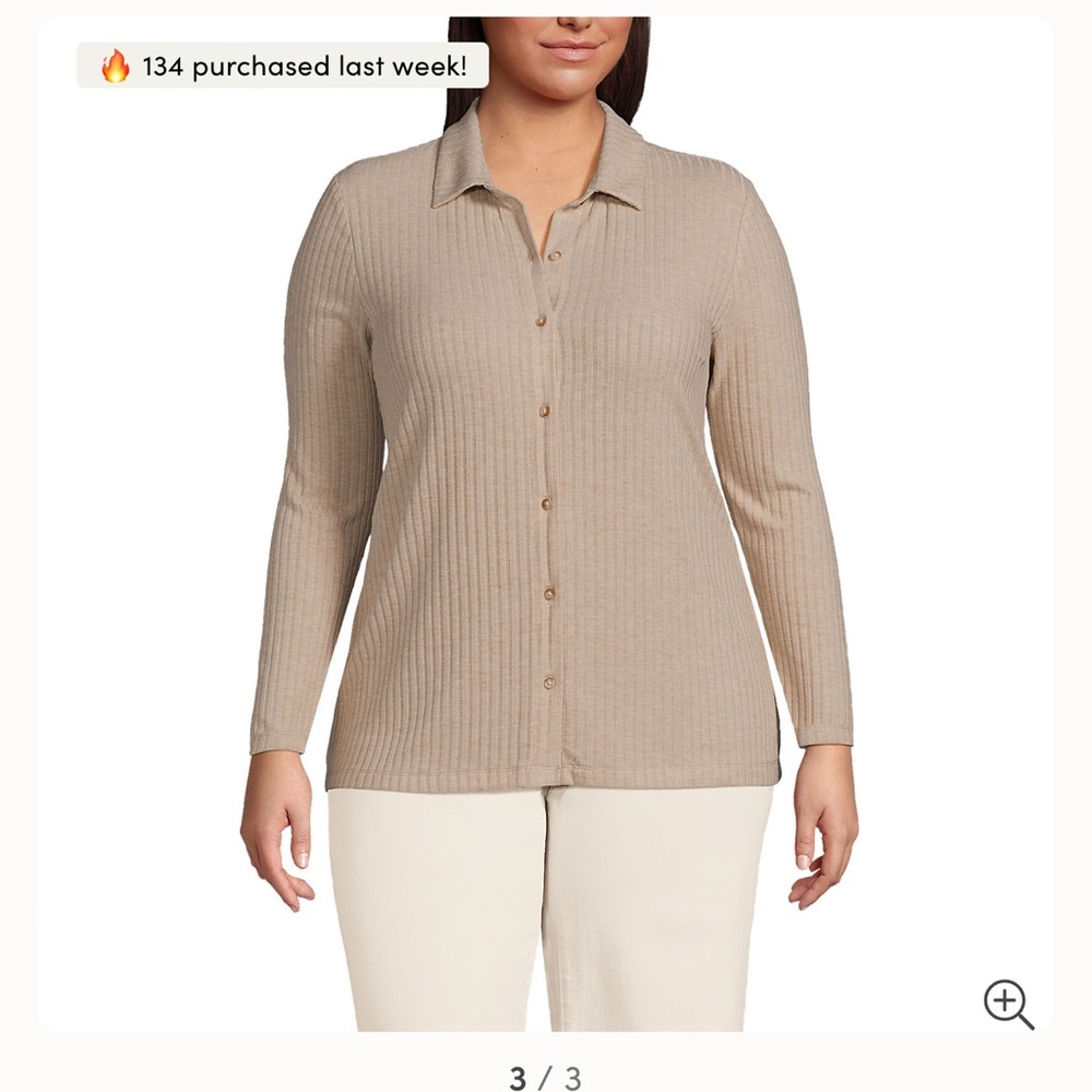 Lands’ End women’s Long Sleeve Wide Rib Button Front Polo, small, NWOT - Picture 4 of 12